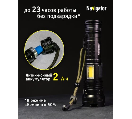 Фонарь Navigator NPT-P06-ACCU алюминиевый профиль, 1P70, 20Вт+1COB 2Вт, li-ion 2Ач 29384 93875