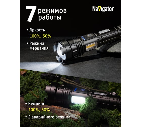 Фонарь Navigator NPT-P06-ACCU алюминиевый профиль, 1P70, 20Вт+1COB 2Вт, li-ion 2Ач 29384 93875
