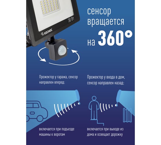 Светодиодный прожектор c датчиком КОСМОС 20Вт, 1600Лм, IP65, 468995 K_PR5_LED_20S