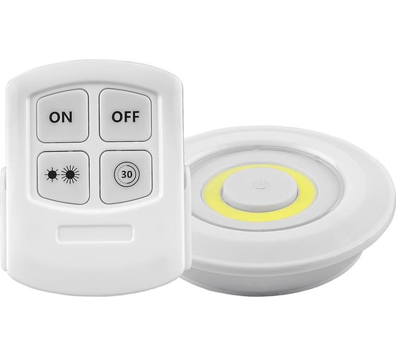 Светодиодный светильник-кнопка FERON 3шт в блистере+пульт 1LED 3W 3*AAA белый, FN1207 23378