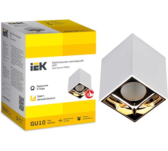 Накладной потолочный светильник IEK 4112 gu10, белый/золото, пластик LT-UPB0-4112-GU10-1-K22