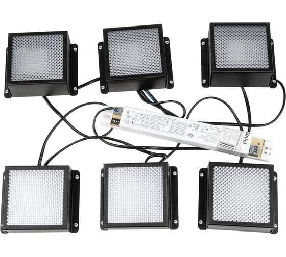 Светодиодные потолочные встраиваемые светильники Uniel Ulp-0808 42w/4000к ip40 grilyato black kit06, комплект из 6 штук. белый свет (4000k) 3800лм, 84x84x38мм, корпус черный, в комплекте с и/п UL-00011061