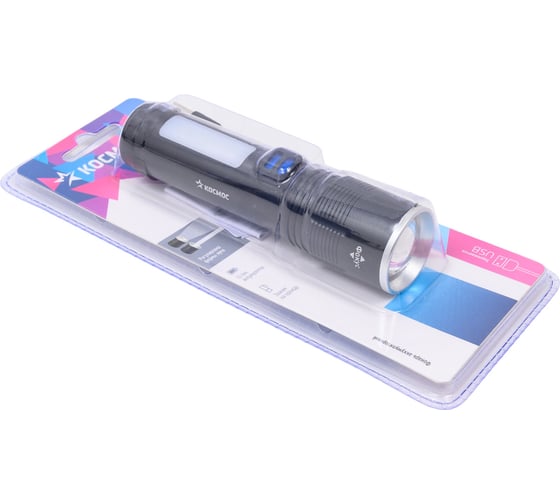 Ручной аккумуляторный фонарь КОСМОС 10ВтLED+2ВтCOB/zoom/Li-ion 18650 1800mAh/алюминий/USB type C KOC133Lit