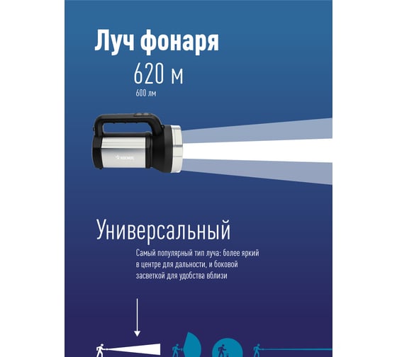 Аккумуляторный фонарь прожектор КОСМОС 10ВтLED/Li-ion18650 9600mAh/алюминий, ABSпластик/шнур-адаптер от 220В KOC900Lit