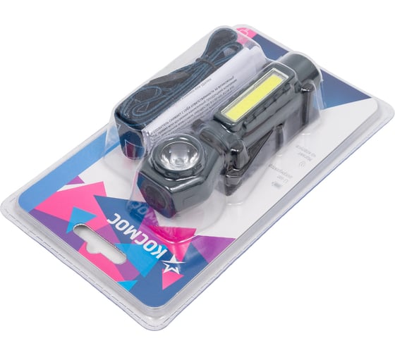 Налобный аккумуляторный фонарь КОСМОС 3Вт+3ВтCOB/кол. линза/Li-ion18650 1200mAh/USBtC/магнит/зажим KOC508Lit