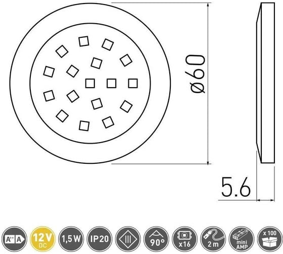 Точечный накладной светодиодный светильник GTV Lumino 1,5W, 12V, алюминий, холодный белый LD-LU16ZB-53