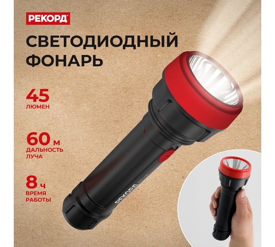 Аккумуляторный светодиодный фонарь РЕКОРД PM-450, черный 23204