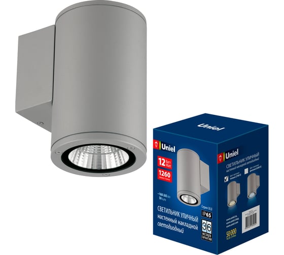 Светильник светодиодный уличный. Архитектурный накладной. ULU-S21С-12W/2700K IP65 LIGHT GREY Uniel UL-00011080