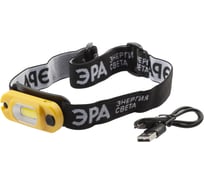 Налобный светодиодный фонарь ЭРА рабочий GA801 аккумуляторный, мощный, яркий, 4 режима, желто-черный Б0061089