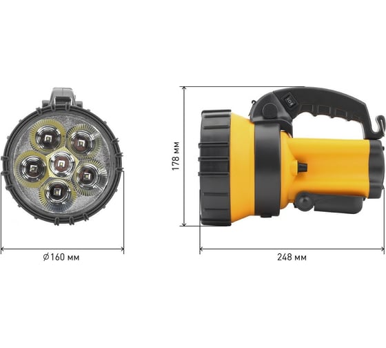 Фонарь-прожектор ЭРА АЛЬФА PA-605 6x1Вт LED SMD, литий 3Ач, сигнальный свет, ЗУ 220V 12V, картонная коробка Б0031039