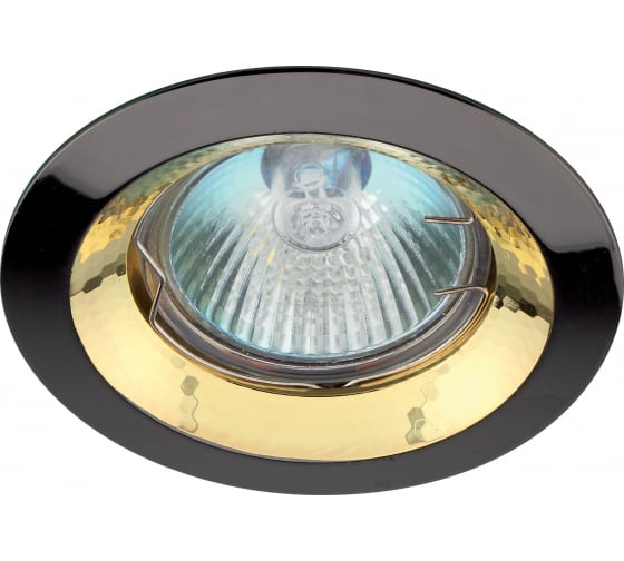 Светильник ЭРА KL29 А GU/G литой пов. тарелка MR16,12V/220V, 50W черный металл/золото C0043726 1
