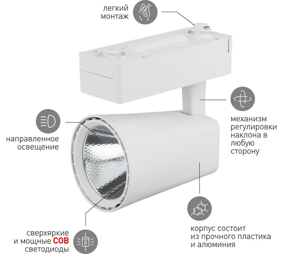 Трековый светильник ЭРА TR4 - 30 WH 30Вт белый COB Б0032161