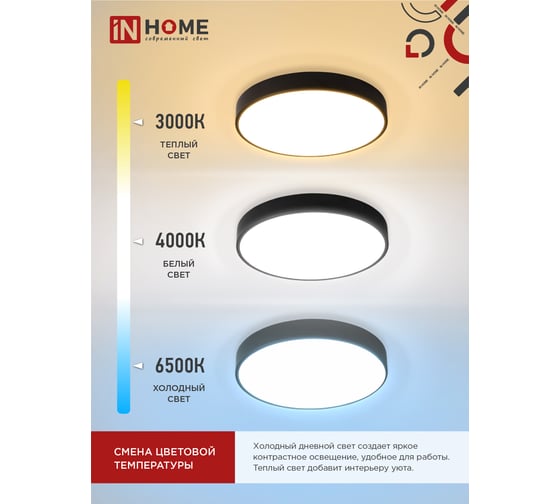 Светильник IN HOME сд scandy simple-120rcb 120вт 230в 3000-6500k 9600лм 500x50мм с пультом ду черный 4690612047126
