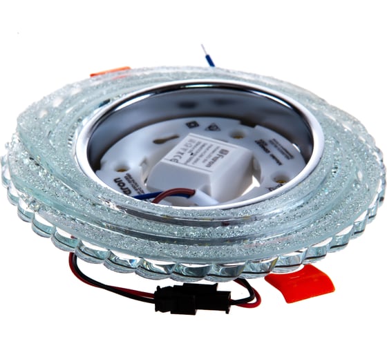 Встраиваемый светильник для натяжных потолков с белой LED подсветкой FERON CD4037 GX53, прозрачный, хром 40504