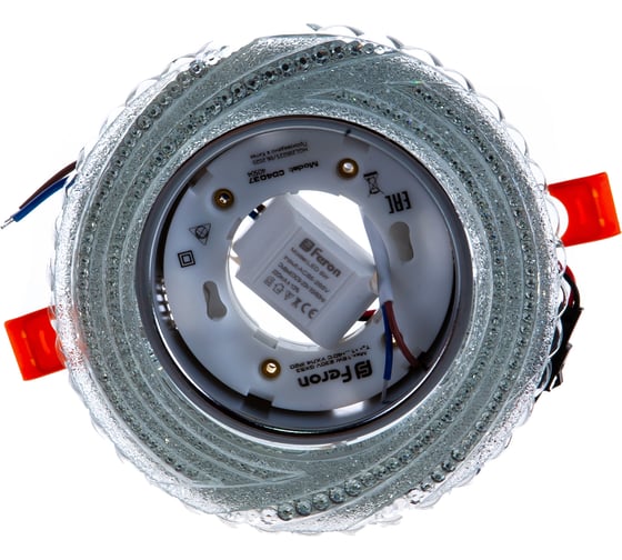 Встраиваемый светильник для натяжных потолков с белой LED подсветкой FERON CD4037 GX53, прозрачный, хром 40504