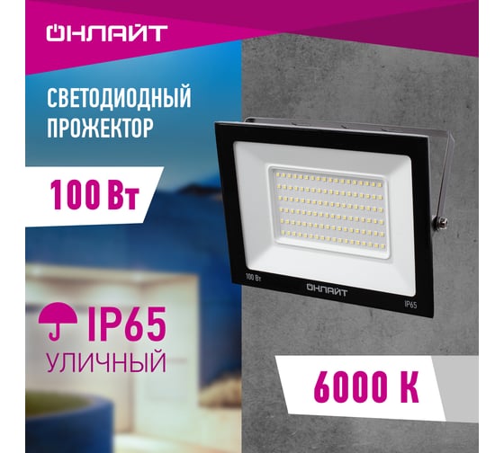 Светильник ОНЛАЙТ OFL-100-6K-BL-IP65-LED 61948