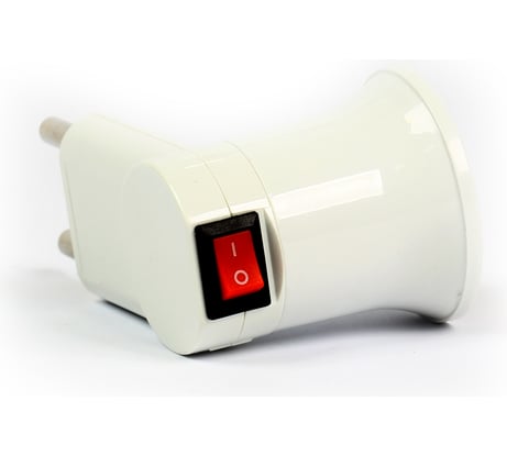 Переходник Smartbuy вилка-цоколь Е27 с выключателем, белый SBE-A-L-E27