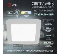 Светодиодный квадратный светильник ЭРА LED 2-12-4K 12W 220V 4000K Б0017491 15980814