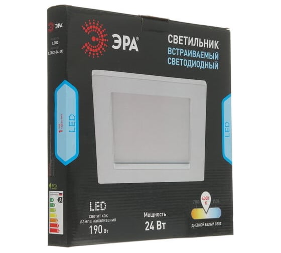 Светодиодный квадратный светильник ЭРА LED 2-24-4K LED 24W 220V 4000K Б0019462