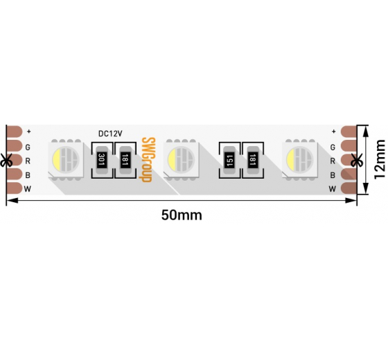 Светодиодная лента SWG 5050 4в1, 19,2 Вт/м 60 led/m Открытая IP20 RGB+Day White 12В 00-00002770 1