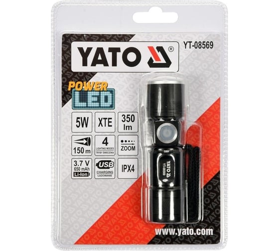 Светодиодный фонарь YATO XT-E CREE 5В YT-08569