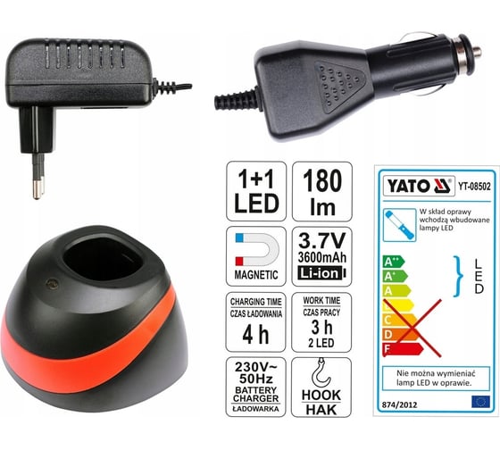 Аккумуляторная лампа-переноска YATO 2в1, LED YT-08502