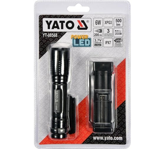 Аккумуляторный светодиодный фонарь YATO XP-G3 6В YT-08568