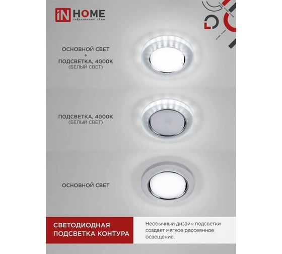 Встраиваемый светильник IN HOME GX53R-glass RMT-L круг с подсветкой 4К под GX53 матовый 4690612044279