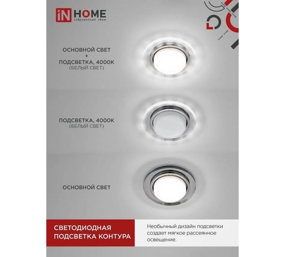 Встраиваемый светильник IN HOME GX53R-glass RMR-L круг с подсветкой 4К под GX53 зеркальный 4690612044262