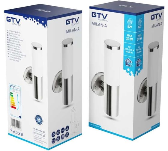 Садовый светильник GTV MILAN-A, Е27, max.40w, IP54, ac220-240v, 50-60hz, бра простое, инокс OS-MILA00A-00