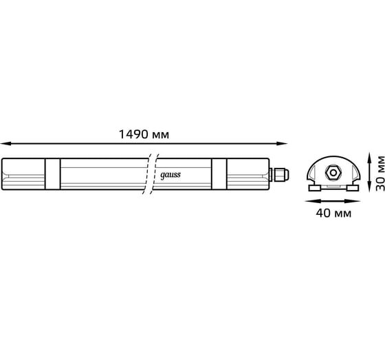 Светодиодный светильник Gauss IP65 1490х40х30 36Вт 3570lm 6500К линейный матовый 143426345