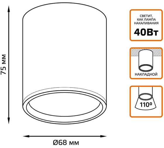 Накладной светильник с рассеивателем Gauss LED 6W белый 3000K 68х75, 400лм HD023