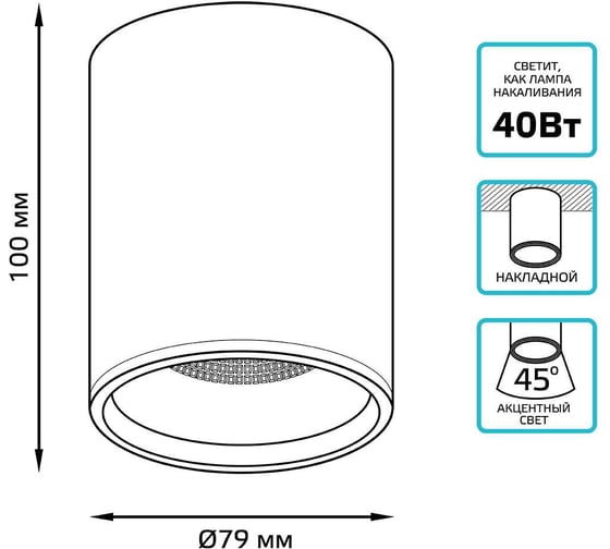 Накладной светильник Gauss Overhead 12W 920lm 4100K 79х100мм цилиндр белый LED HD011