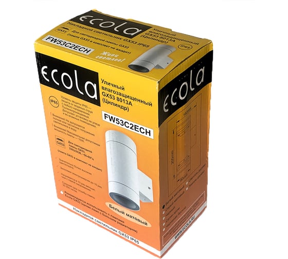 Накладной светильник Ecola 80013a Gx53, led, ip65, прозрачный, цилиндр, металл, 2 x gx53, белый матовый, 205x140x90 FW53C2ECH