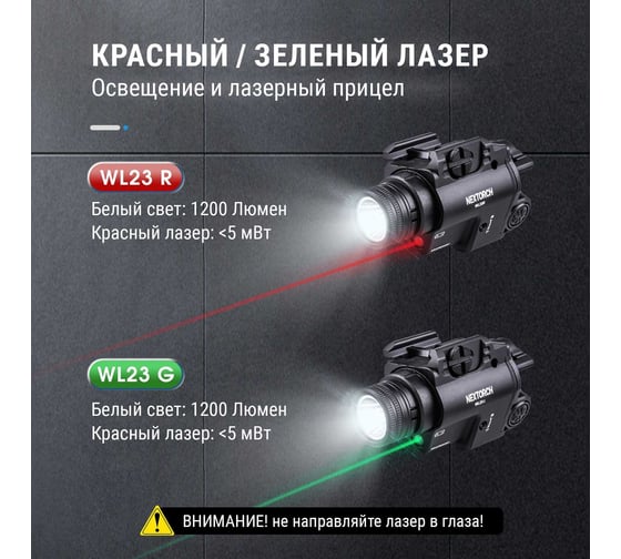 Подствольный фонарь с лазерным прицелом Nextorch 1300 люмен WL23G(GL)