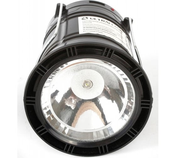 Аккумуляторный фонарь Ultraflash LED5156 (220В, солн. пан, USB, кемп, 1/6 LED, 4В 350мА-ч, пласт, черный) 14334