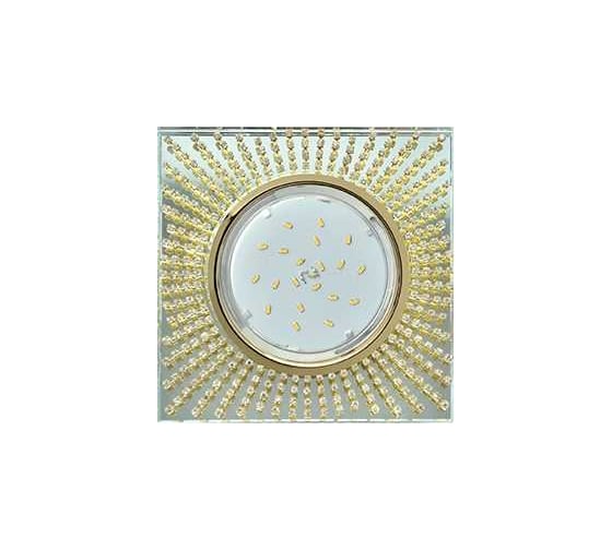 Светильник Ecola Gx53 h4 5352 glass квадрат с прозр.стразами (оправа золото)/фон зерк./центр.часть золото 40x123x123 (к+) FG53SGECB 1
