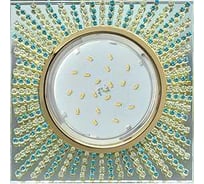 Светильник Ecola Gx53 h4 5353 glass квадрат с прозр.и бирюз. стразами (оправа золото)/фон зерк../центр.часть золото 40x123x123 (к+) FM53SGECB