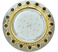 Светильник Ecola Gx53 h4 5360 glass круг с прозр.и янтарн. стразами корона (оправа золото)/фон зерк../центр.часть золото 52x120 (к+) FA53RNECB