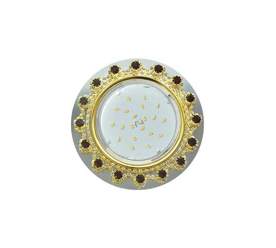 Светильник Ecola Gx53 h4 5360 glass круг с прозр.и янтарн. стразами корона (оправа золото)/фон зерк../центр.часть золото 52x120 (к+) FA53RNECB 1
