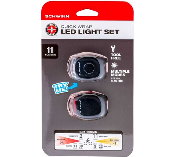 Набор фонарей Schwinn 11 lumen quick wrap light set SW79070-4
