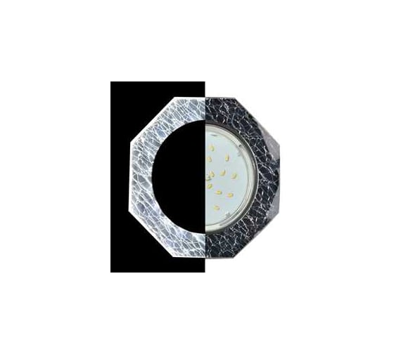 Светильник Ecola Gx53 h4 ld5312 glass стекло 8-угольник с прямыми гранями с подсветкой хром - колотый лед на черном 38x133 (к+) SE538AECH