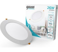 Светильник Gauss elementary downlight круг 26w 2250m 4000k 170-260v ip20 220×26 монтаж белый led 1/4 997520224 31634277