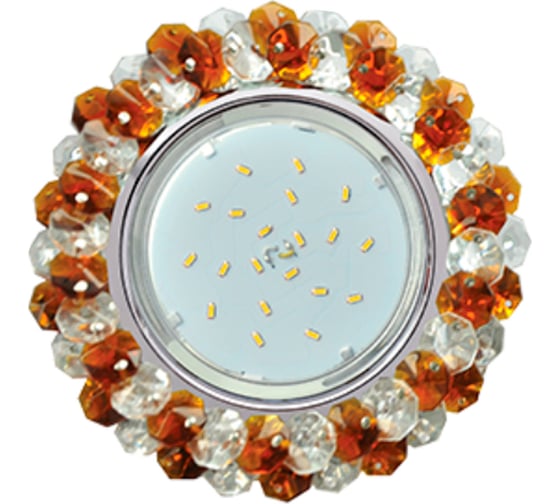 Светильник Ecola Gx53 h4 5341 glass круглый, с хрусталиками, прозрачный и янтарь /хром 56x120 (к+) FO53RYECB