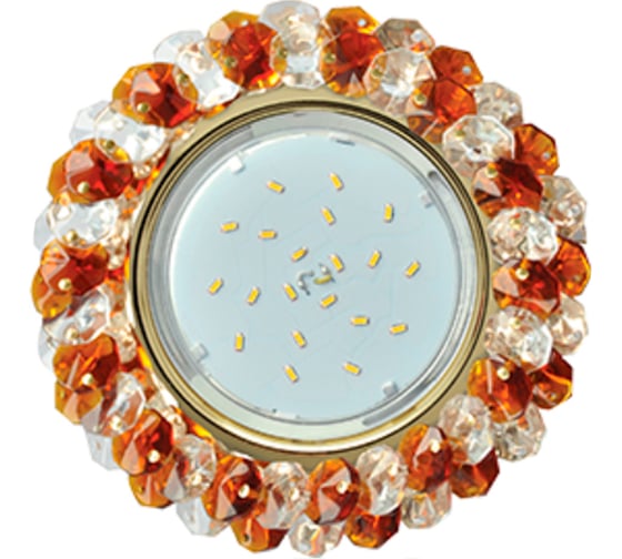 Светильник Ecola Gx53 h4 5341 glass круглый, с хрусталиками, прозрачный и янтарь /золото 56x120 (к+) FA53RYECB 1