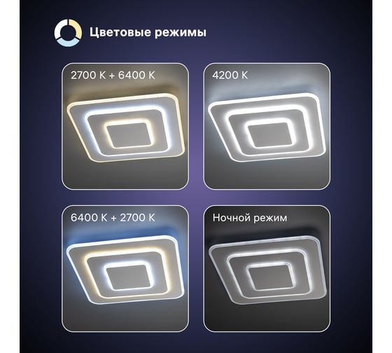 Люстра потолочная светодиодная диммируемая RITTER GALASSIA с ДУ 3 режима 480x70 70Вт 2700K+6400K/4200K/6400K+2700K 25м белый 51588 7