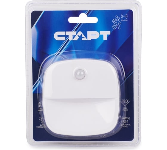 Фонарь-пушлайт СТАРТ ctapt pl-3led-sr c1 white белый с датчиком движения и освещенности на липучке 358 1