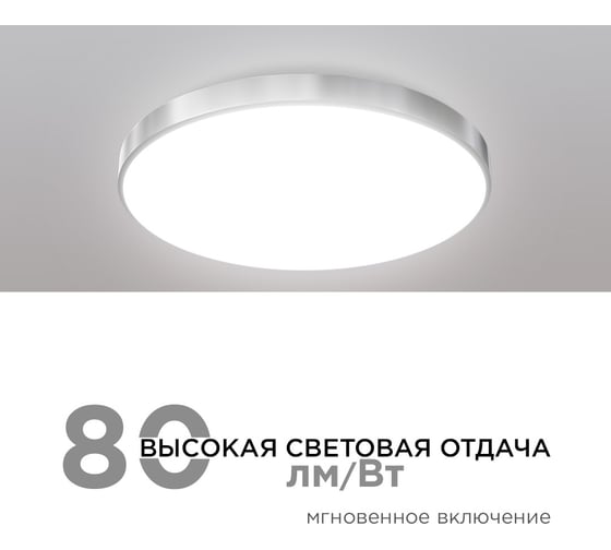 Светодиодный накладной светильник Apeyron, SPA, 20Вт, 1600лм, 4000К, IP54, ø250x30мм, круг, серебро 18-143