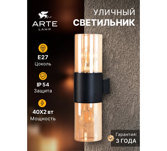 Уличный настенный светильник ARTE LAMP SEGINUS A6515AL-2BK