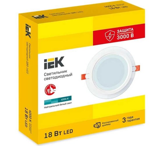 Светильник LED IEK ДВО 1622 со стекл. круг 18Вт 4000К IP20 LDVO0-1622-18-4000-K01